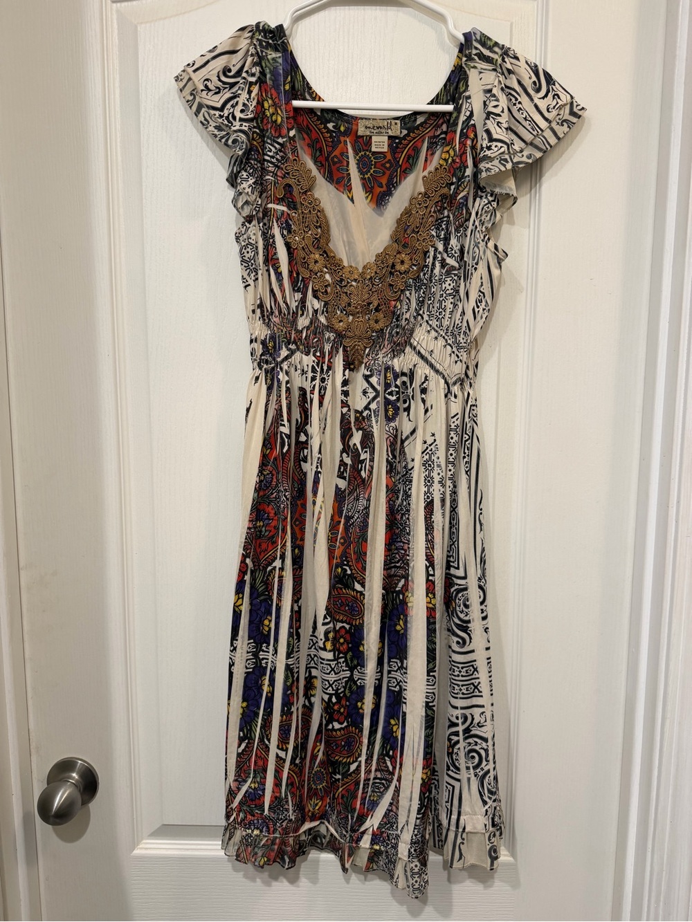 One World Live & Let Live M Boho Paisley Embellished Lace Midi Dress Festival